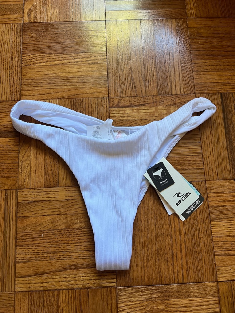 Rip Curl Premium Surf White Ribbed High Leg Skimpy Bikini Bottom